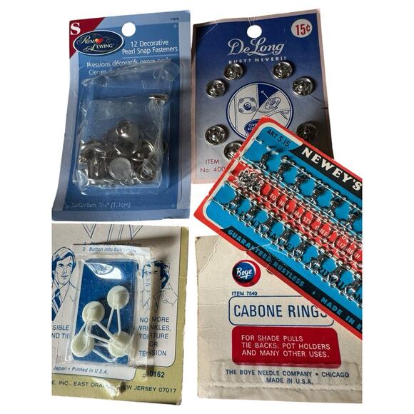 VTG Sewing Notions Lot Singer Boye DeLong Newey Hooks Rings Snaps Elastic USA - Picture 2 of 6